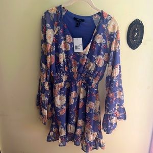 Floral print ruffles long sleeves dress